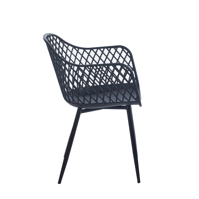 Dining Chairs with Armrests - Plastic/Iron, 23.6"W x 22"D x 32.9"H, Waterproof, Geometric Back, 3 Colors, 2 Chairs