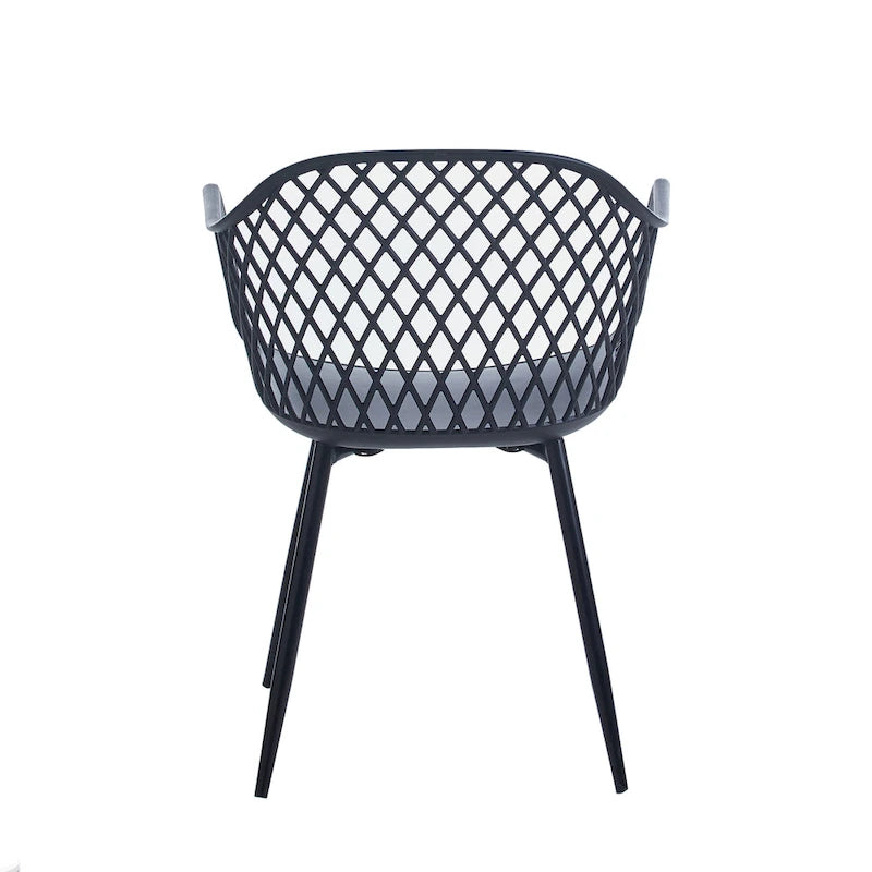 Dining Chairs with Armrests - Plastic/Iron, 23.6"W x 22"D x 32.9"H, Waterproof, Geometric Back, 3 Colors, 2 Chairs