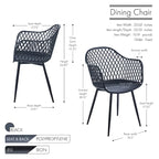 Dining Chairs with Armrests - Plastic/Iron, 23.6"W x 22"D x 32.9"H, Waterproof, Geometric Back, 3 Colors, 2 Chairs