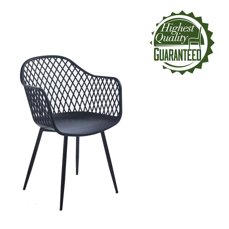 Dining Chairs with Armrests - Plastic/Iron, 23.6"W x 22"D x 32.9"H, Waterproof, Geometric Back, 3 Colors, 2 Chairs