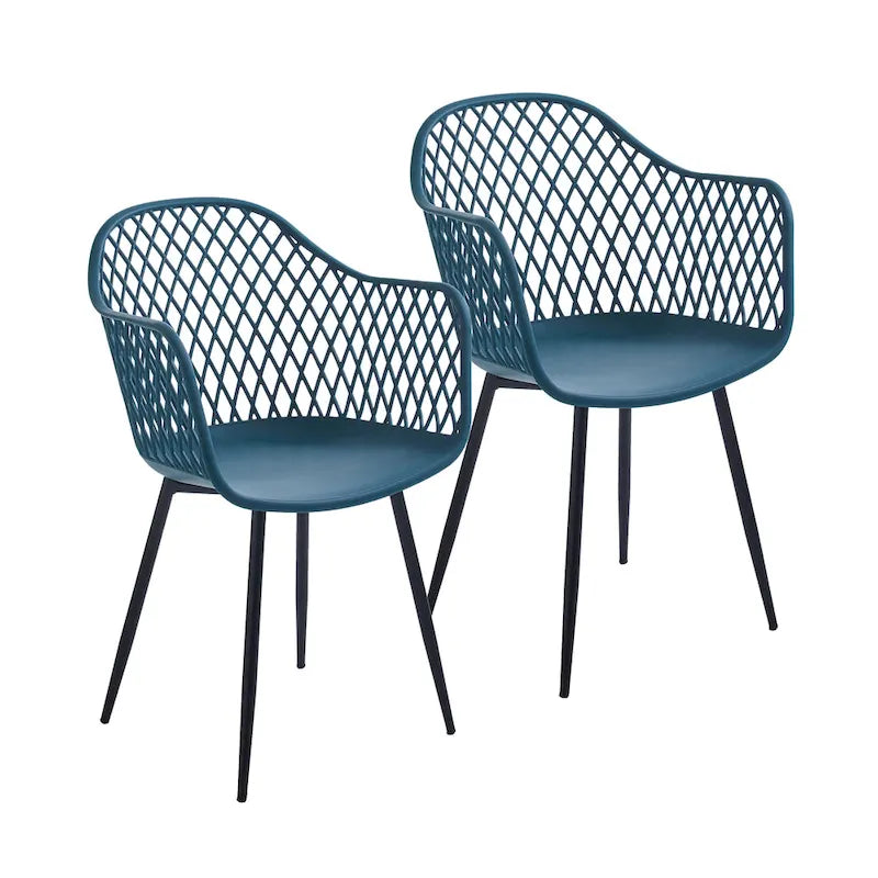 Dining Chairs with Armrests - Plastic/Iron, 23.6"W x 22"D x 32.9"H, Waterproof, Geometric Back, 3 Colors, 2 Chairs