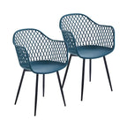 Dining Chairs with Armrests - Plastic/Iron, 23.6"W x 22"D x 32.9"H, Waterproof, Geometric Back, 3 Colors, 2 Chairs