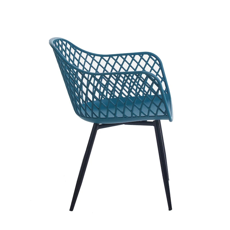 Dining Chairs with Armrests - Plastic/Iron, 23.6"W x 22"D x 32.9"H, Waterproof, Geometric Back, 3 Colors, 2 Chairs