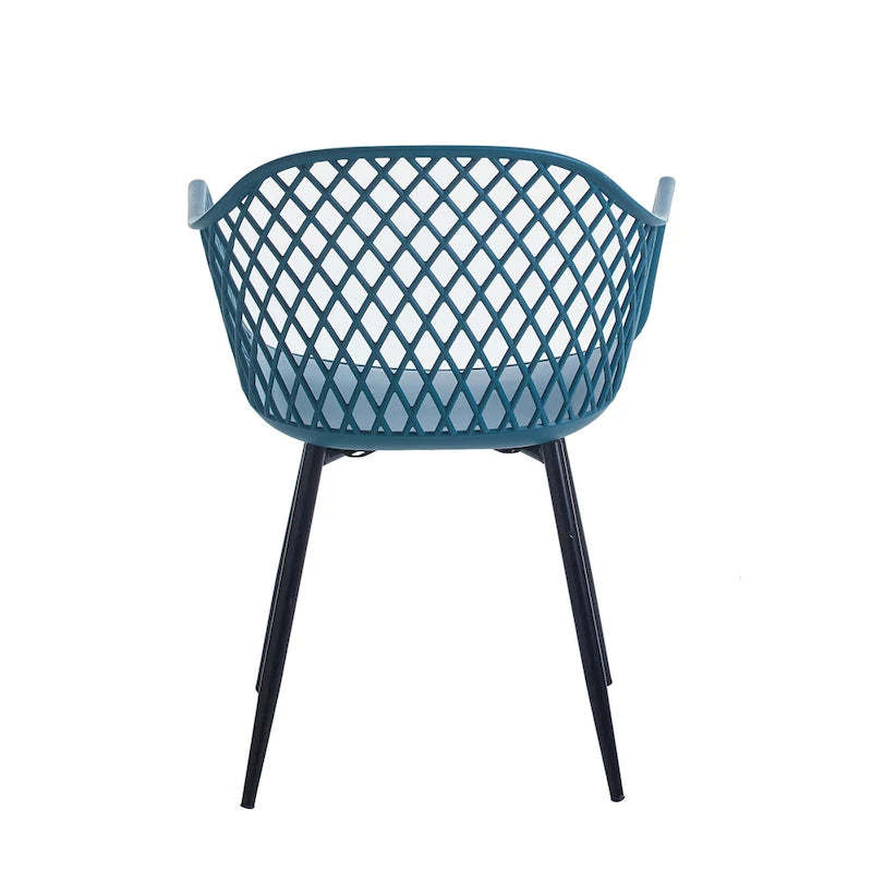 Dining Chairs with Armrests - Plastic/Iron, 23.6"W x 22"D x 32.9"H, Waterproof, Geometric Back, 3 Colors, 2 Chairs