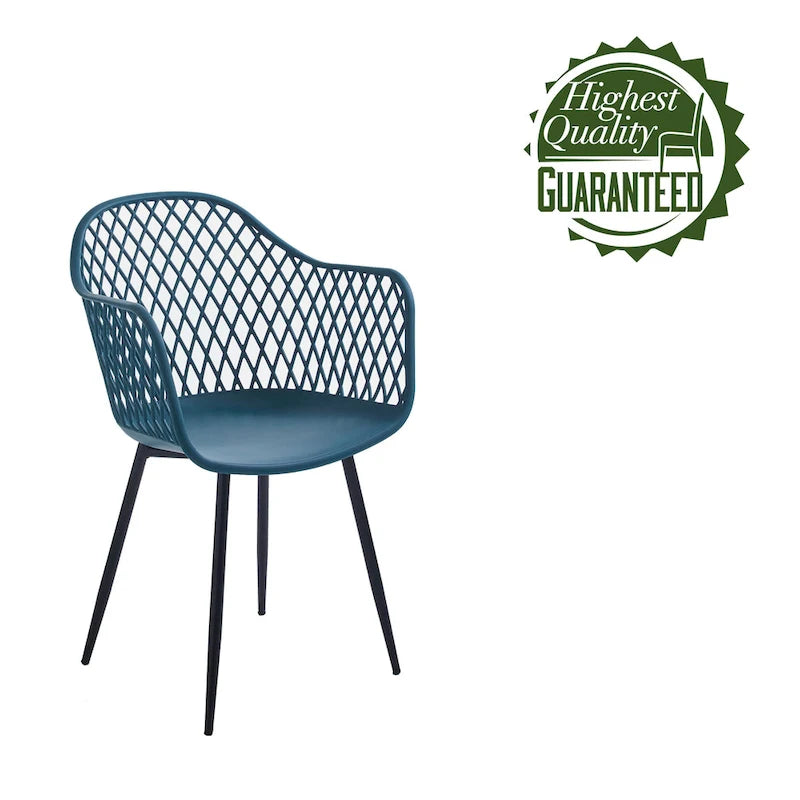 Dining Chairs with Armrests - Plastic/Iron, 23.6"W x 22"D x 32.9"H, Waterproof, Geometric Back, 3 Colors, 2 Chairs