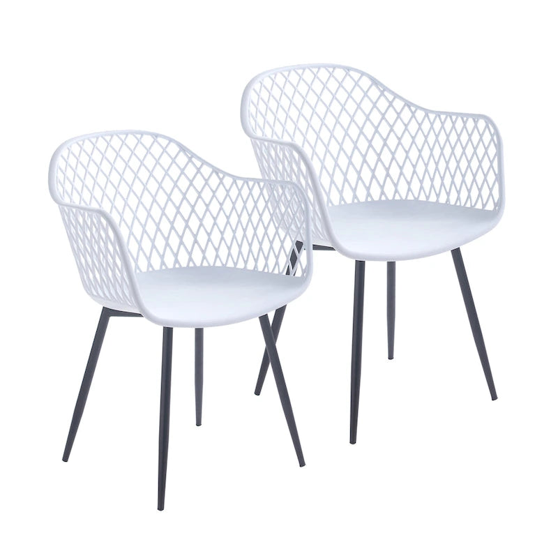 Dining Chairs with Armrests - Plastic/Iron, 23.6"W x 22"D x 32.9"H, Waterproof, Geometric Back, 3 Colors, 2 Chairs