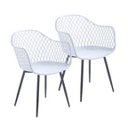 Dining Chairs with Armrests - Plastic/Iron, 23.6"W x 22"D x 32.9"H, Waterproof, Geometric Back, 3 Colors, 2 Chairs