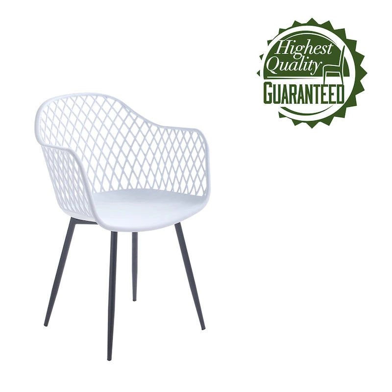 Dining Chairs with Armrests - Plastic/Iron, 23.6"W x 22"D x 32.9"H, Waterproof, Geometric Back, 3 Colors, 2 Chairs