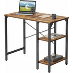 Home Office Desk - 35"W, Steel/Wood, 2-Tier Shelves, Adjustable Storage, Reinforced Braces, Brown/Black, Modern