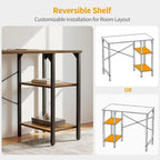 Home Office Desk - 35"W, Steel/Wood, 2-Tier Shelves, Adjustable Storage, Reinforced Braces, Brown/Black, Modern