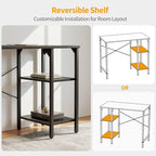 Home Office Desk - 35"W, Steel/Wood, 2-Tier Shelves, Adjustable Storage, Reinforced Braces, Brown/Black, Modern