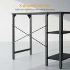 Home Office Desk - 35"W, Steel/Wood, 2-Tier Shelves, Adjustable Storage, Reinforced Braces, Brown/Black, Modern