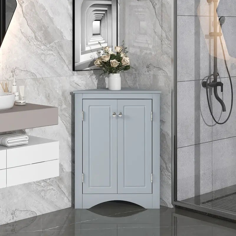 Triangle Corner Cabinet - 17.2"W x 17.2"D x 31.5"H, Bathroom Storage, Adjustable Shelves, MDF, Waterproof, 7 Colors