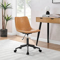 PU Swivel Office Chair - Faux Leather, 360° Swivel, Adjustable Height 18-22", Powder-Coated Steel, Casters, Brown/Grey