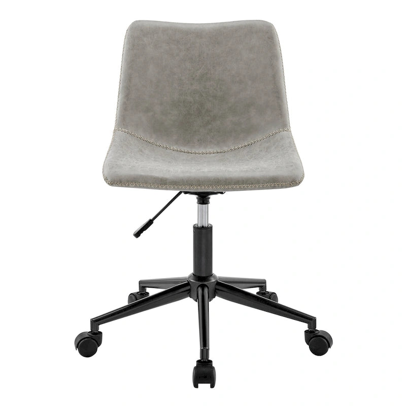 PU Swivel Office Chair - Faux Leather, 360° Swivel, Adjustable Height 18-22", Powder-Coated Steel, Casters, Brown/Grey