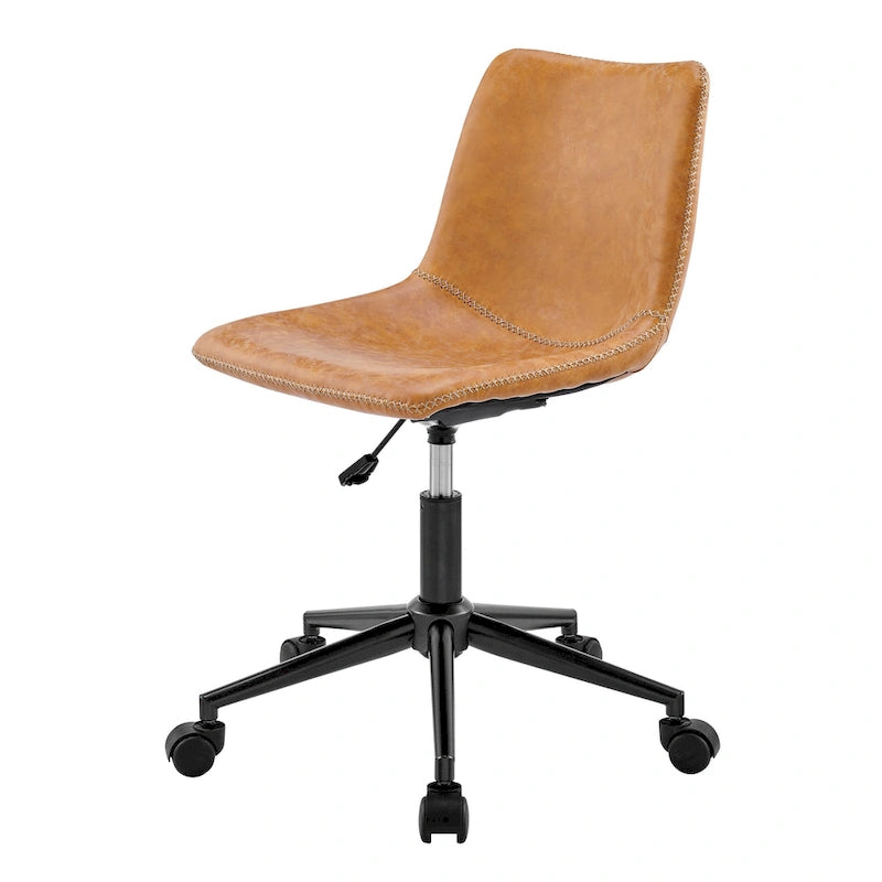 PU Swivel Office Chair - Faux Leather, 360° Swivel, Adjustable Height 18-22", Powder-Coated Steel, Casters, Brown/Grey
