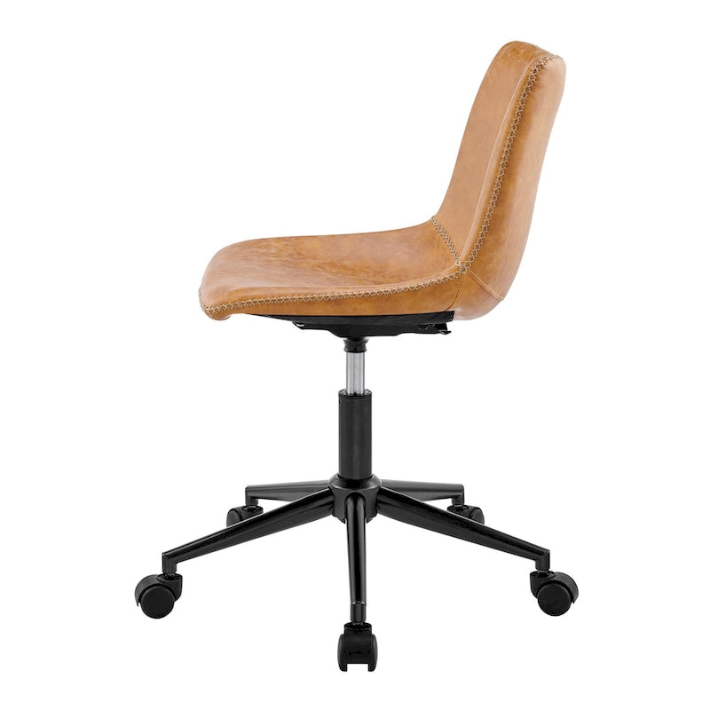 PU Swivel Office Chair - Faux Leather, 360° Swivel, Adjustable Height 18-22", Powder-Coated Steel, Casters, Brown/Grey