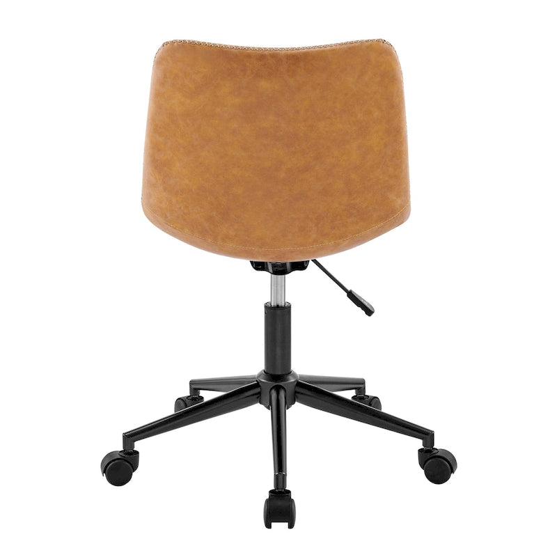 PU Swivel Office Chair - Faux Leather, 360° Swivel, Adjustable Height 18-22", Powder-Coated Steel, Casters, Brown/Grey