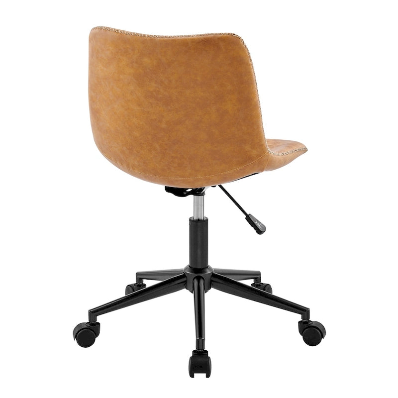 PU Swivel Office Chair - Faux Leather, 360° Swivel, Adjustable Height 18-22", Powder-Coated Steel, Casters, Brown/Grey