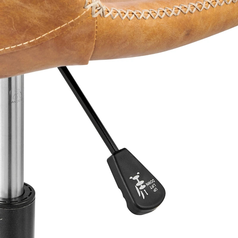 PU Swivel Office Chair - Faux Leather, 360° Swivel, Adjustable Height 18-22", Powder-Coated Steel, Casters, Brown/Grey