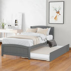Platform Bed with Trundle - Twin, 79.5"L x 41.7"W x 37.5"H, Pine Wood, 10 Slats, 275 lbs, 3 Colors, Modern