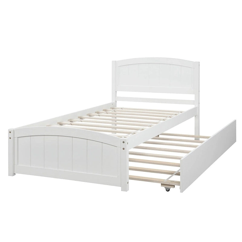 Platform Bed with Trundle - Twin, 79.5"L x 41.7"W x 37.5"H, Pine Wood, 10 Slats, 275 lbs, 3 Colors, Modern