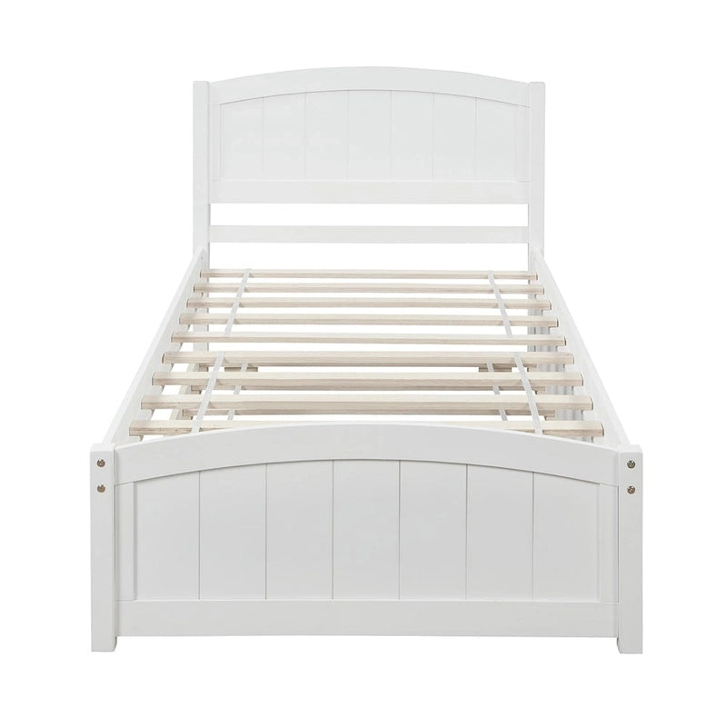 Platform Bed with Trundle - Twin, 79.5"L x 41.7"W x 37.5"H, Pine Wood, 10 Slats, 275 lbs, 3 Colors, Modern