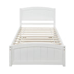 Platform Bed with Trundle - Twin, 79.5"L x 41.7"W x 37.5"H, Pine Wood, 10 Slats, 275 lbs, 3 Colors, Modern