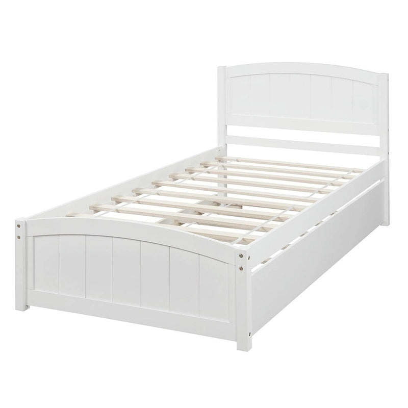 Platform Bed with Trundle - Twin, 79.5"L x 41.7"W x 37.5"H, Pine Wood, 10 Slats, 275 lbs, 3 Colors, Modern