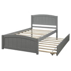 Platform Bed with Trundle - Twin, 79.5"L x 41.7"W x 37.5"H, Pine Wood, 10 Slats, 275 lbs, 3 Colors, Modern