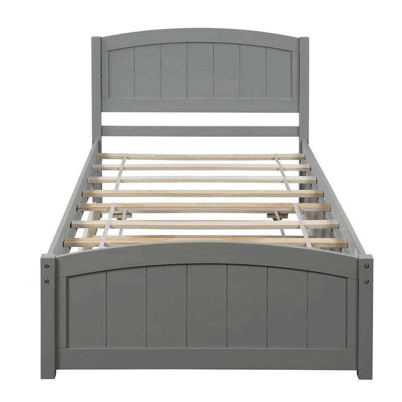 Platform Bed with Trundle - Twin, 79.5"L x 41.7"W x 37.5"H, Pine Wood, 10 Slats, 275 lbs, 3 Colors, Modern