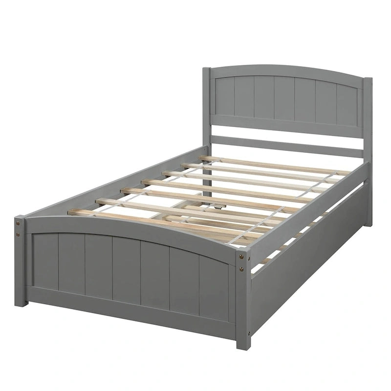 Platform Bed with Trundle - Twin, 79.5"L x 41.7"W x 37.5"H, Pine Wood, 10 Slats, 275 lbs, 3 Colors, Modern
