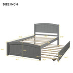 Platform Bed with Trundle - Twin, 79.5"L x 41.7"W x 37.5"H, Pine Wood, 10 Slats, 275 lbs, 3 Colors, Modern