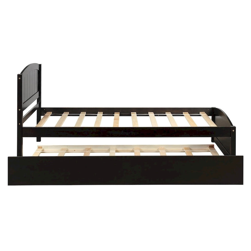 Platform Bed with Trundle - Twin, 79.5"L x 41.7"W x 37.5"H, Pine Wood, 10 Slats, 275 lbs, 3 Colors, Modern