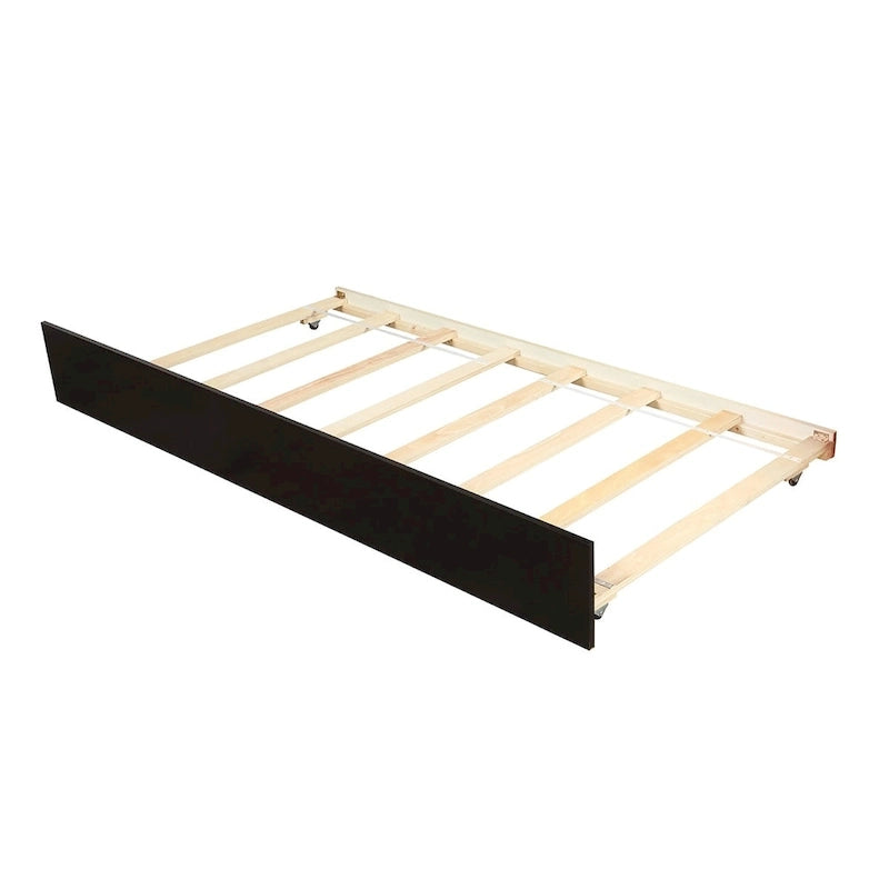 Platform Bed with Trundle - Twin, 79.5"L x 41.7"W x 37.5"H, Pine Wood, 10 Slats, 275 lbs, 3 Colors, Modern