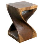 Hand-Carved Wood Twist Stool 12x12x18" - Eco-Friendly Solid Wood, Walnut Oil Finish, Rustic Style