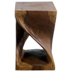 Hand-Carved Wood Twist Stool 12x12x18" - Eco-Friendly Solid Wood, Walnut Oil Finish, Rustic Style