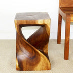 Hand-Carved Wood Twist Stool 12x12x18" - Eco-Friendly Solid Wood, Walnut Oil Finish, Rustic Style