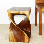 Hand-Carved Wood Twist Stool 12x12x18" - Eco-Friendly Solid Wood, Walnut Oil Finish, Rustic Style