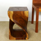 Hand-Carved Wood Twist Stool 12x12x18" - Eco-Friendly Solid Wood, Walnut Oil Finish, Rustic Style