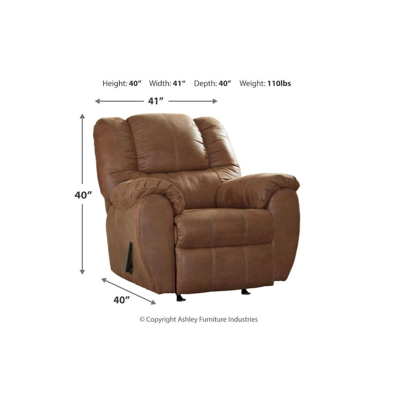 Rocker Recliner - 41"W x 40"D x 40"H, One-Pull Reclining, Jumbo Stitching, Polyester/Polyurethane, Chestnut, Contemporary