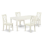 Dining Table with Chairs - 42"W x 78"L, Butterfly Leaf, Hardwood, Linen White, 300 lbs, Double X-Back, 4 or 8 Chairs