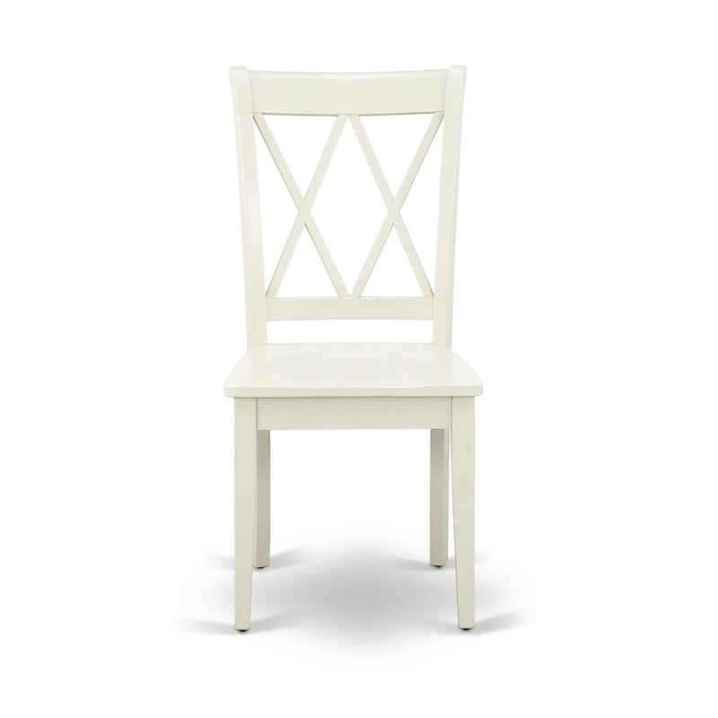 Dining Table with Chairs - 42"W x 78"L, Butterfly Leaf, Hardwood, Linen White, 300 lbs, Double X-Back, 4 or 8 Chairs