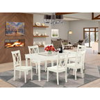 Dining Table with Chairs - 42"W x 78"L, Butterfly Leaf, Hardwood, Linen White, 300 lbs, Double X-Back, 4 or 8 Chairs
