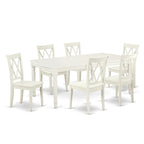 Dining Table with Chairs - 42"W x 78"L, Butterfly Leaf, Hardwood, Linen White, 300 lbs, Double X-Back, 4 or 8 Chairs