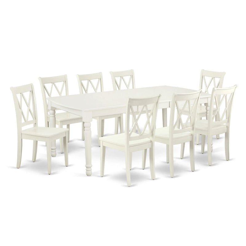 Dining Table with Chairs - 42"W x 78"L, Butterfly Leaf, Hardwood, Linen White, 300 lbs, Double X-Back, 4 or 8 Chairs