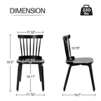 Windsor Dining Chair - Spindle Back, Solid Wood, Bentwood Legs, 330 lbs Capacity, Farmhouse Style, Black, 33.5"H, 2/4/6 Qty