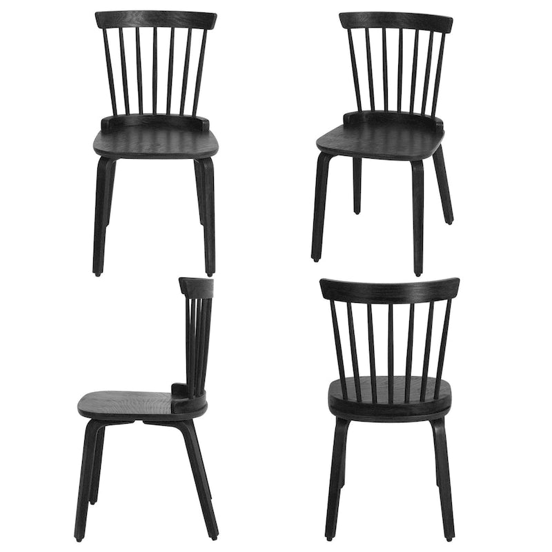 Windsor Dining Chair - Spindle Back, Solid Wood, Bentwood Legs, 330 lbs Capacity, Farmhouse Style, Black, 33.5"H, 2/4/6 Qty