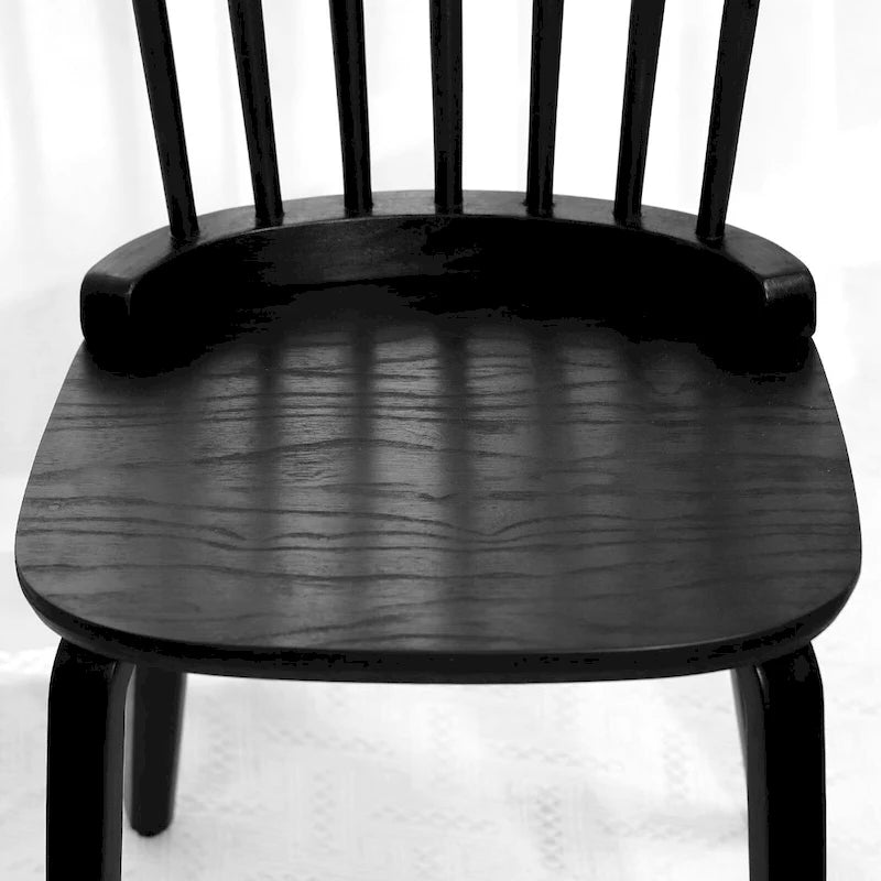 Windsor Dining Chair - Spindle Back, Solid Wood, Bentwood Legs, 330 lbs Capacity, Farmhouse Style, Black, 33.5"H, 2/4/6 Qty