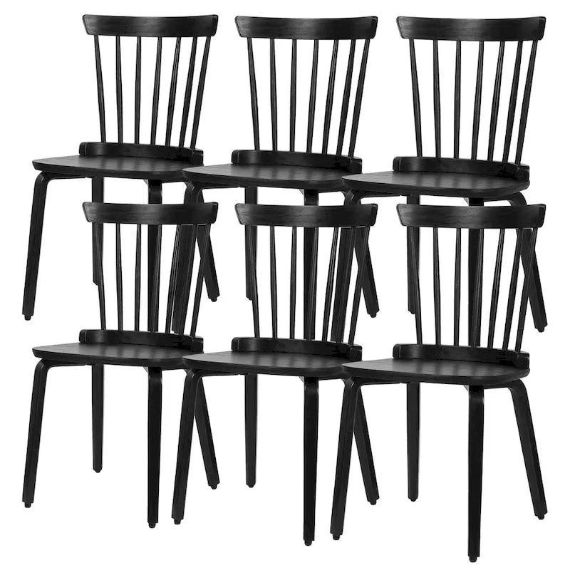 Windsor Dining Chair - Spindle Back, Solid Wood, Bentwood Legs, 330 lbs Capacity, Farmhouse Style, Black, 33.5"H, 2/4/6 Qty